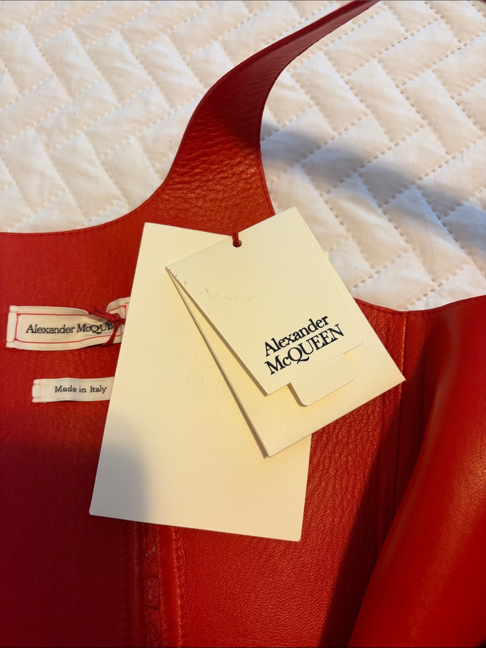 Alexander McQueen Lust Red Lace-Hem Leather Midi Dress - Picture 5 of 16